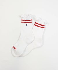 ラインフリルショートソックス(ホワイト×レッド)