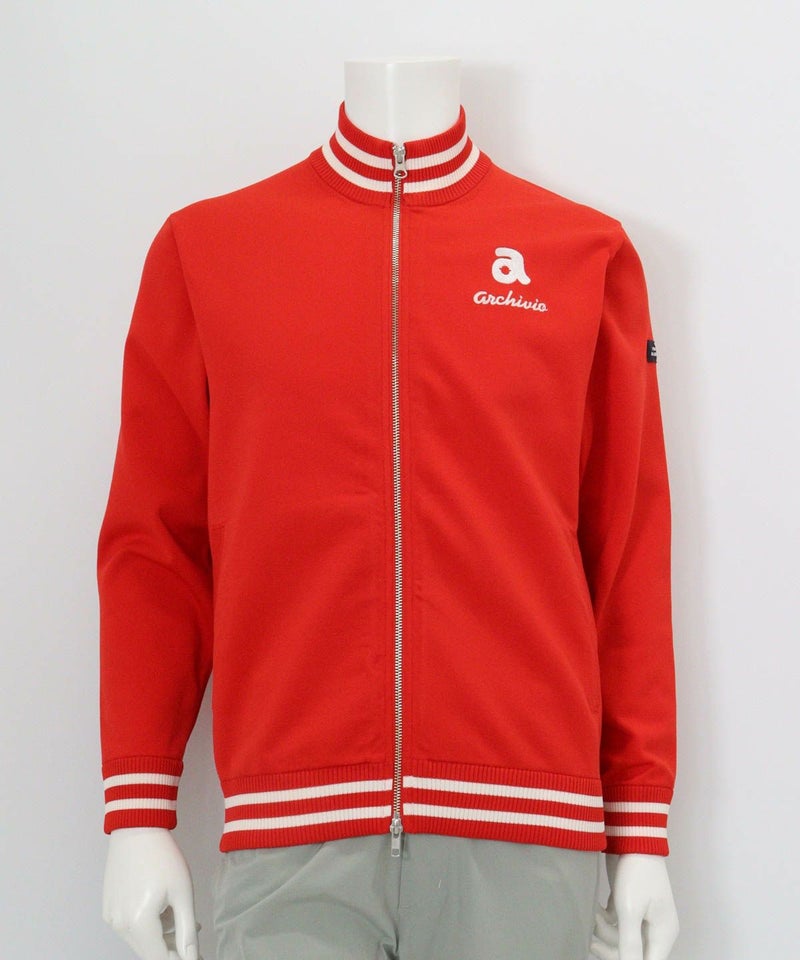 【メンズ】バック刺繍ニットブルゾン（レッド）