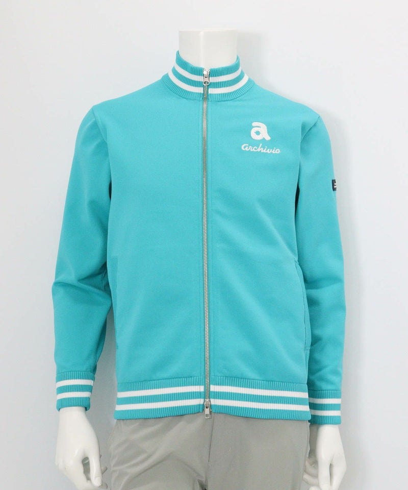 【メンズ】バック刺繍ニットブルゾン（ライトブルー）