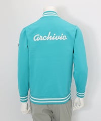 【メンズ】バック刺繍ニットブルゾン後（ライトブルー）