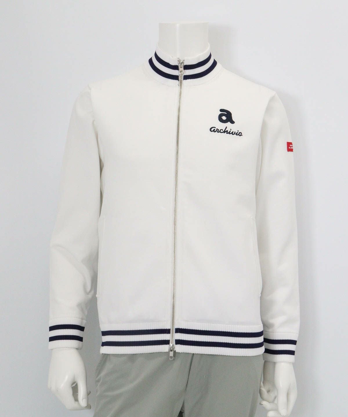 【メンズ】バック刺繍ニットブルゾン（ホワイト）