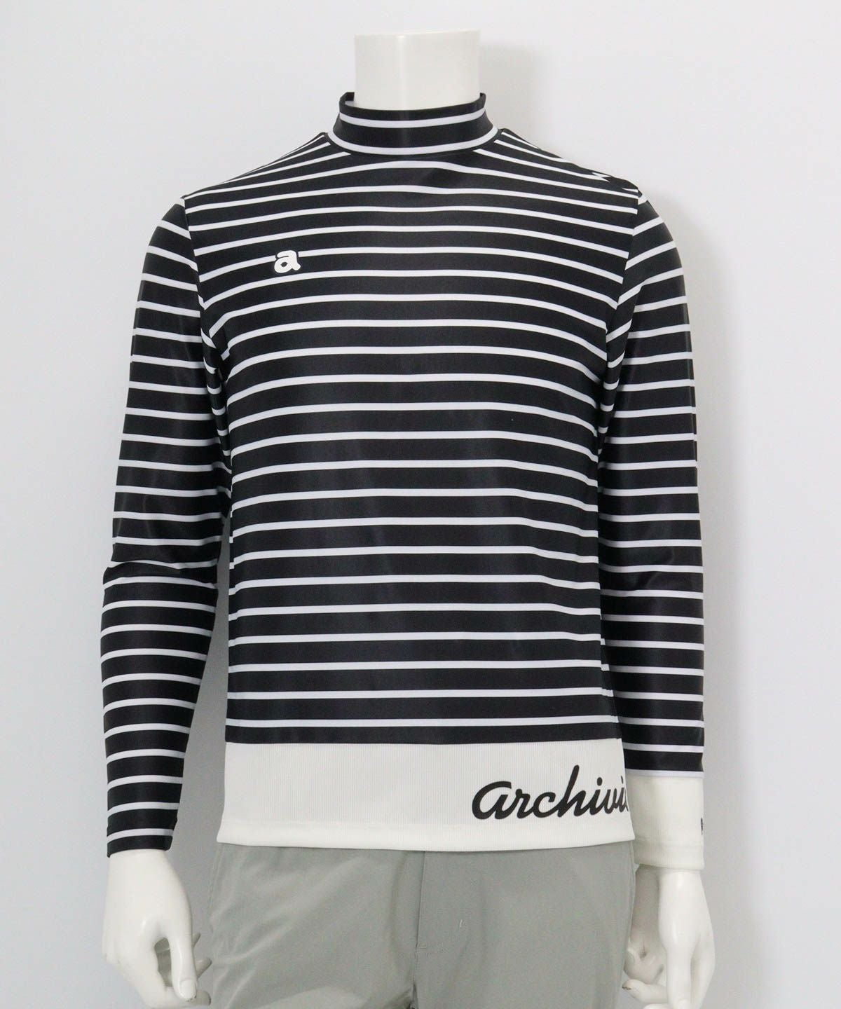 【メンズ】ボーダーモックネックプルオーバー（ブラック）