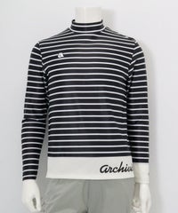 【メンズ】ボーダーモックネックプルオーバー（ブラック）