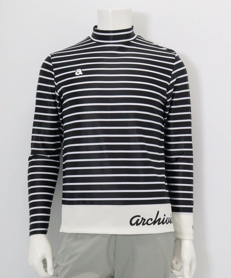 【メンズ】ボーダーモックネックプルオーバー（ブラック）