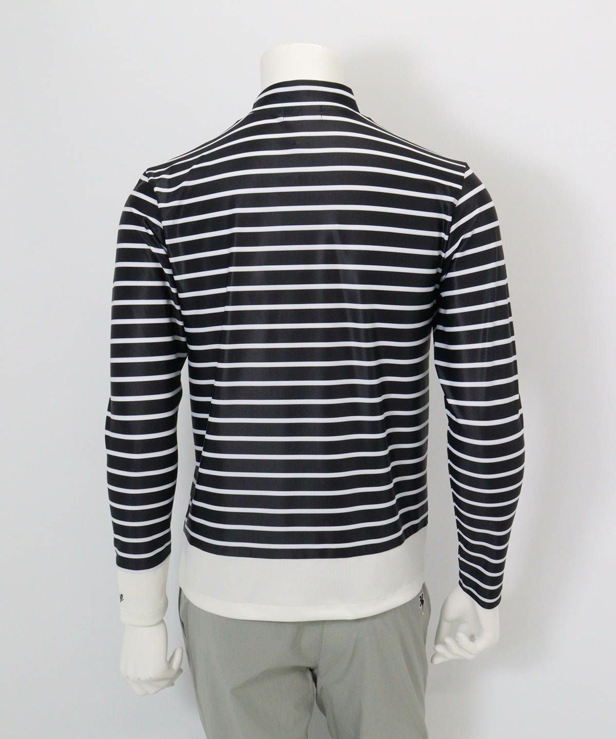 【メンズ】ボーダーモックネックプルオーバー後（ブラック）