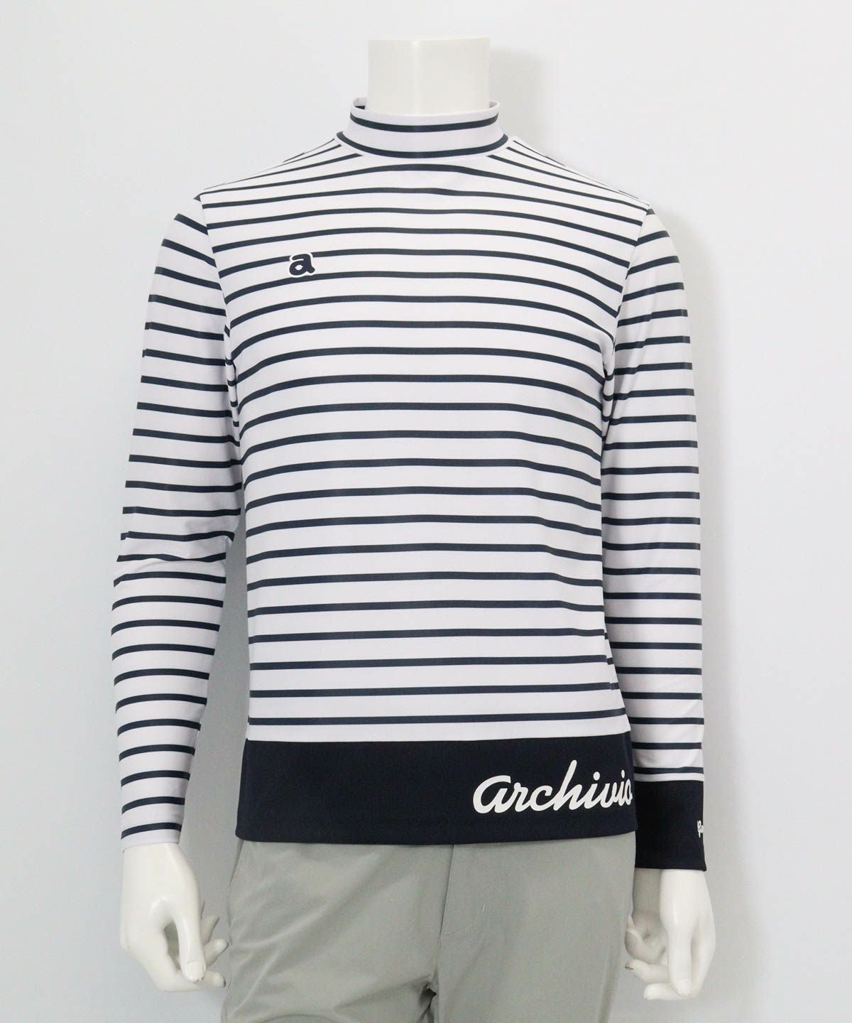 【メンズ】ボーダーモックネックプルオーバー（ネイビー）