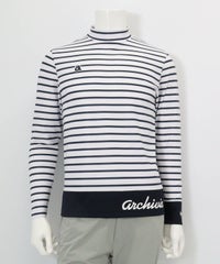 【メンズ】ボーダーモックネックプルオーバー（ネイビー）