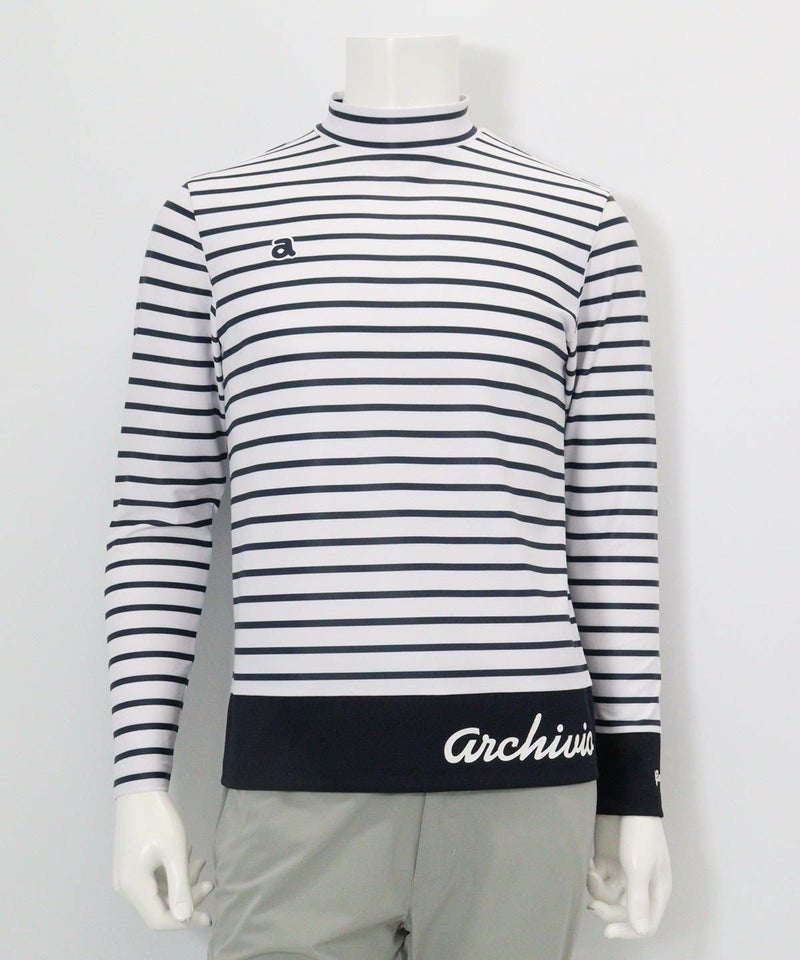 【メンズ】ボーダーモックネックプルオーバー（ネイビー）