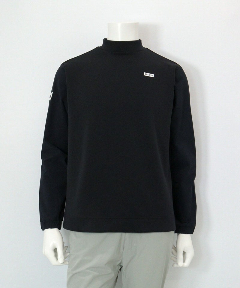 【メンズ】袖切替UV冷感モックネックプルオーバー(ブラック)前