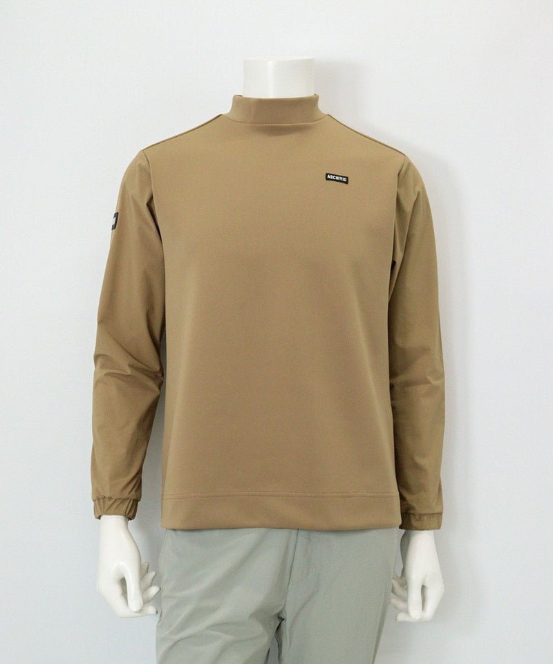 【メンズ】袖切替UV冷感モックネックプルオーバー(ベージュ)前