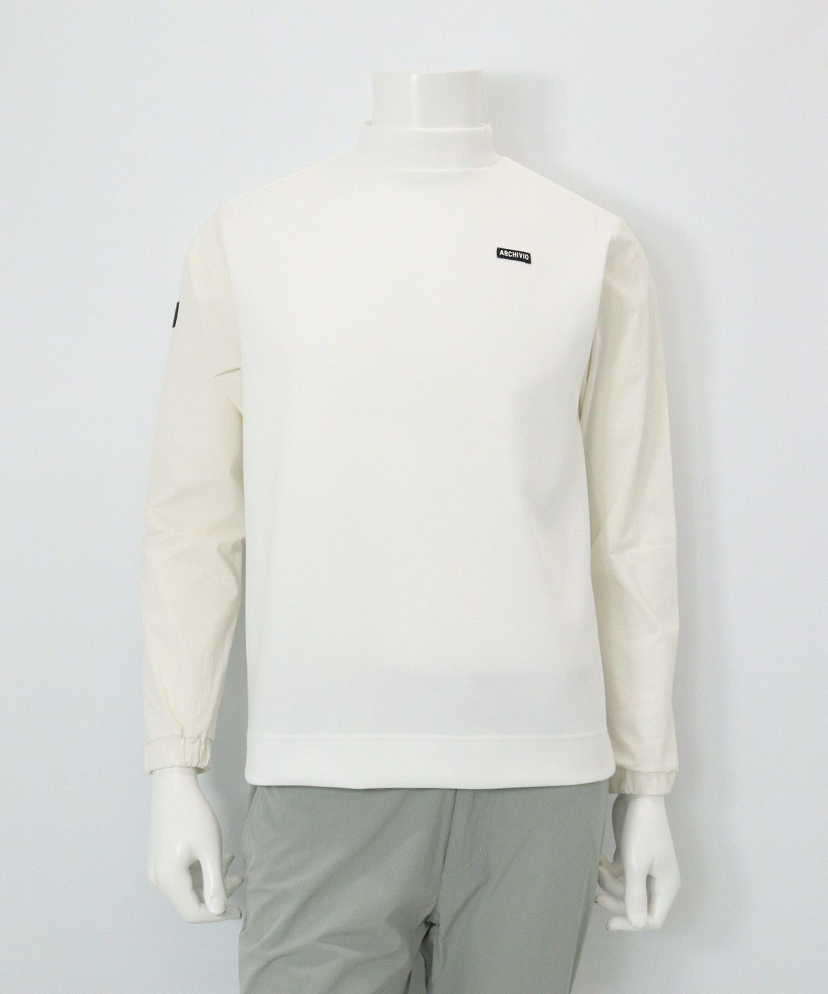 【メンズ】袖切替UV冷感モックネックプルオーバー(ホワイト)前