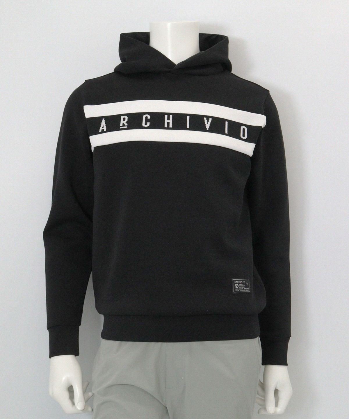 【メンズ】ニットロゴフードパーカー(ブラック)前