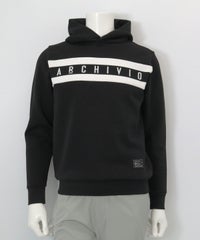 【メンズ】ニットロゴフードパーカー(ブラック)前