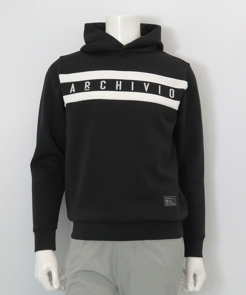 【メンズ】ニットロゴフードパーカー(ブラック)前