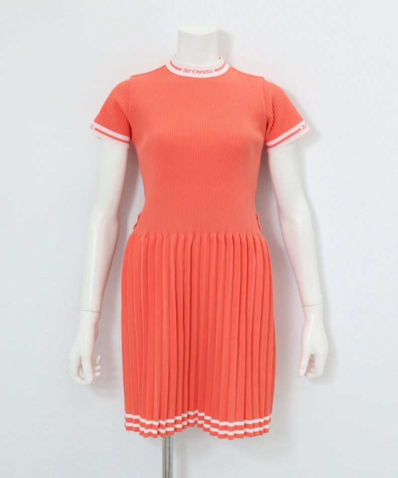 リブプリーツ切替ワンピース(ライトオレンジ)前