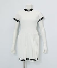 リブプリーツ切替ワンピース(ホワイト)前