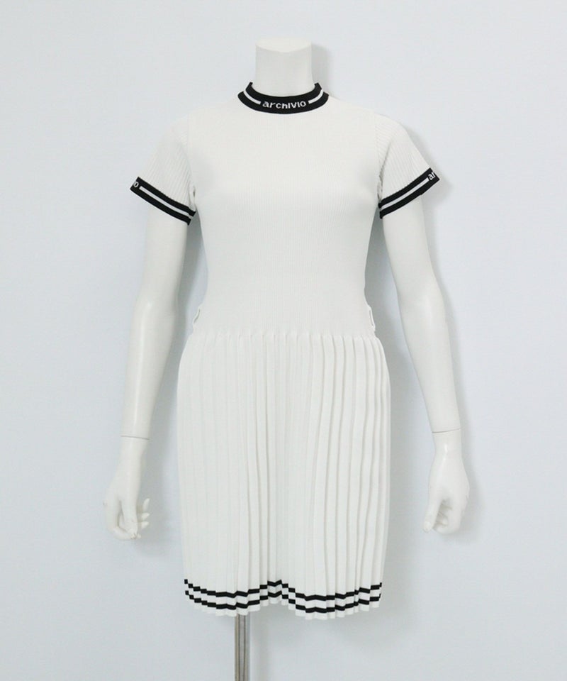 リブプリーツ切替ワンピース(ホワイト)前