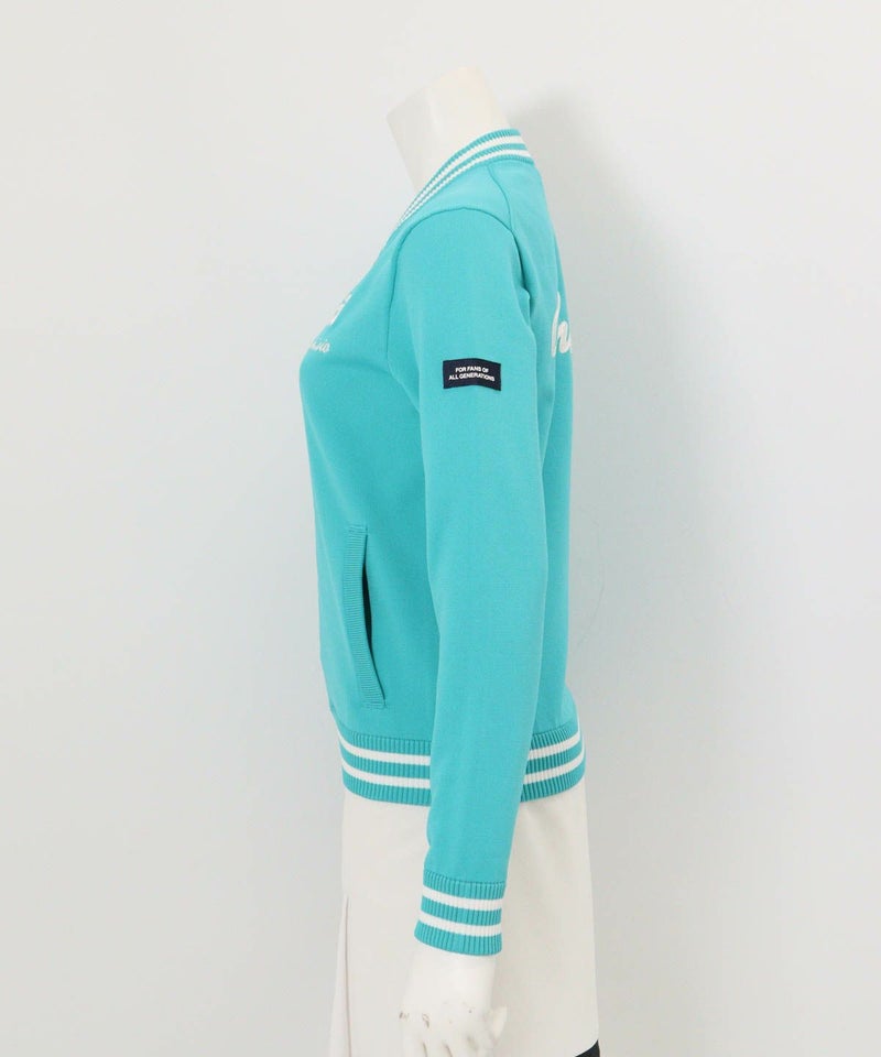 バック刺繍ニットブルゾン横（ライトブルー）