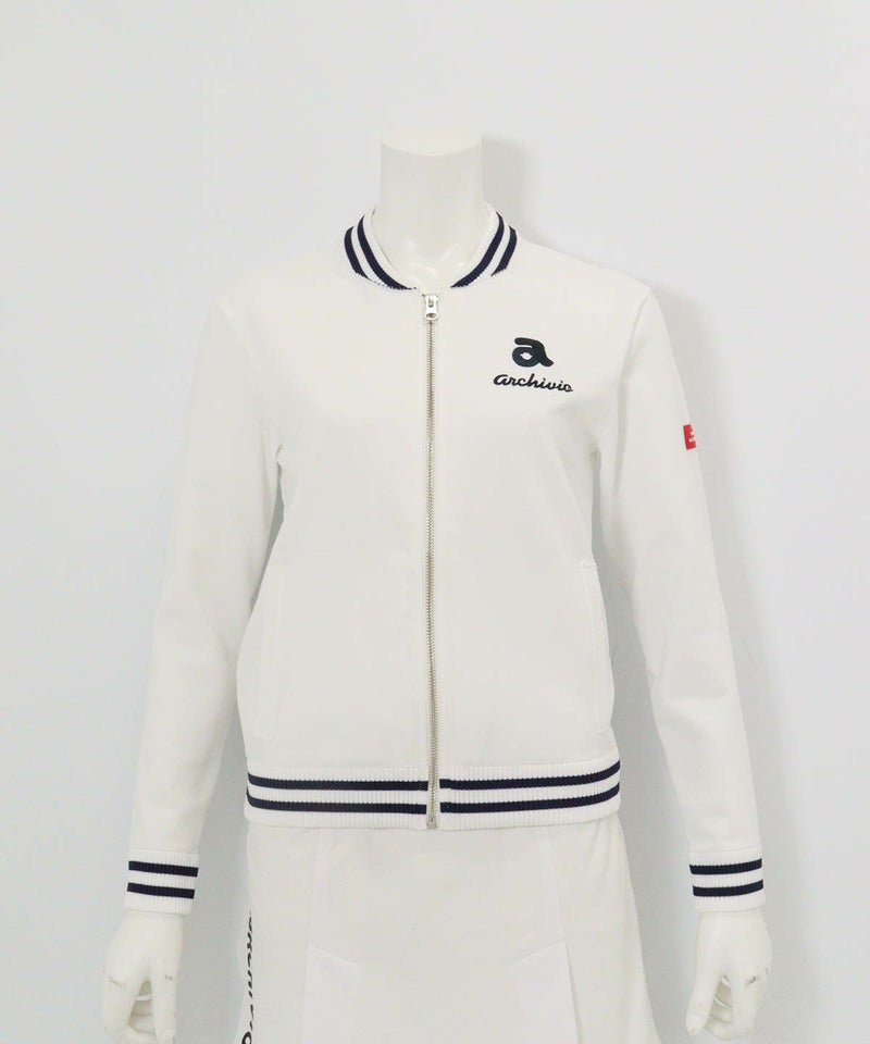 バック刺繍ニットブルゾン（ホワイト）