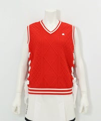 サイドリボンケーブルニットベスト（レッド）