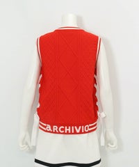サイドリボンケーブルニットベスト後（レッド）