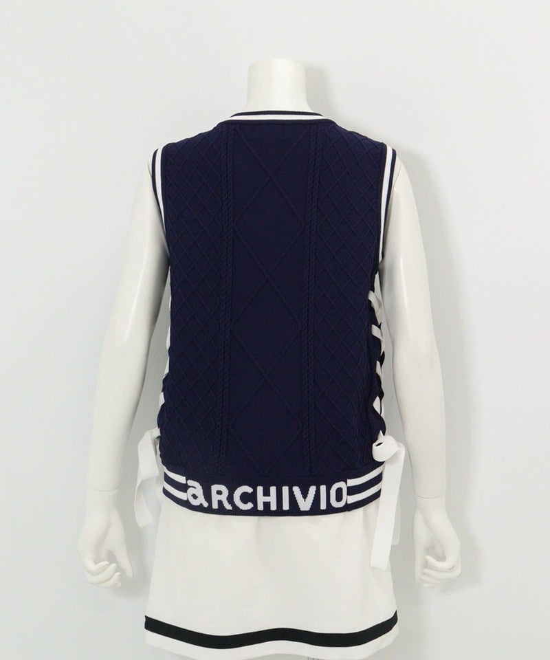 サイドリボンケーブルニットベスト後（ネイビー）