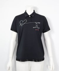 刺繍風プリントUV速乾ポロシャツ（ブラック）前