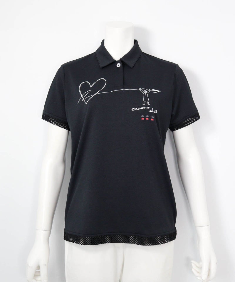 刺繍風プリントUV速乾ポロシャツ（ブラック）前