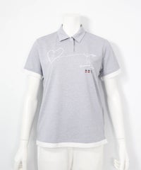 刺繍風プリントUV速乾ポロシャツ（ライトグレー）前