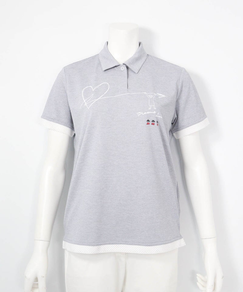 刺繍風プリントUV速乾ポロシャツ（ライトグレー）前
