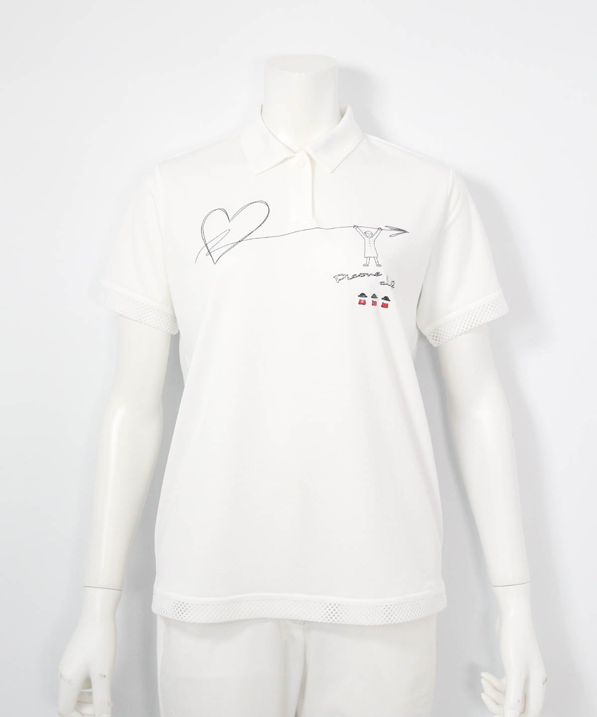 刺繍風プリントUV速乾ポロシャツ（ホワイト）前