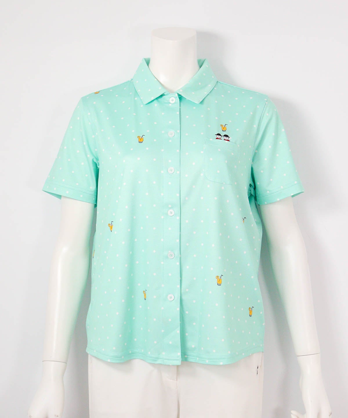 ドリンクドット柄UV速乾シャツ(ライトグリーン)前