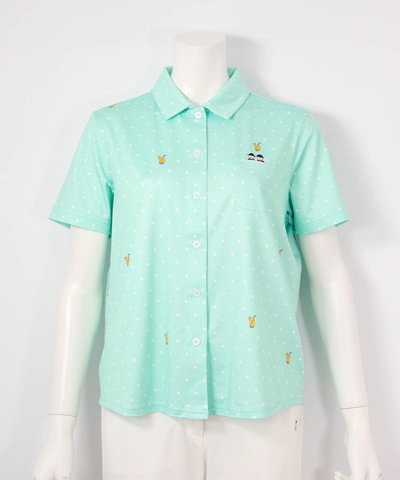 ドリンクドット柄UV速乾シャツ(ライトグリーン)前