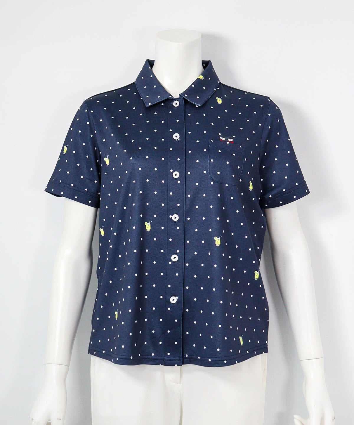 ドリンクドット柄UV速乾シャツ(ネイビー)前