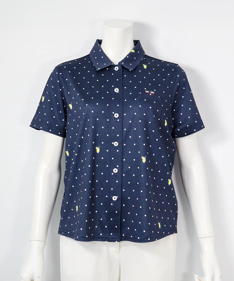 ドリンクドット柄UV速乾シャツ(ネイビー)前