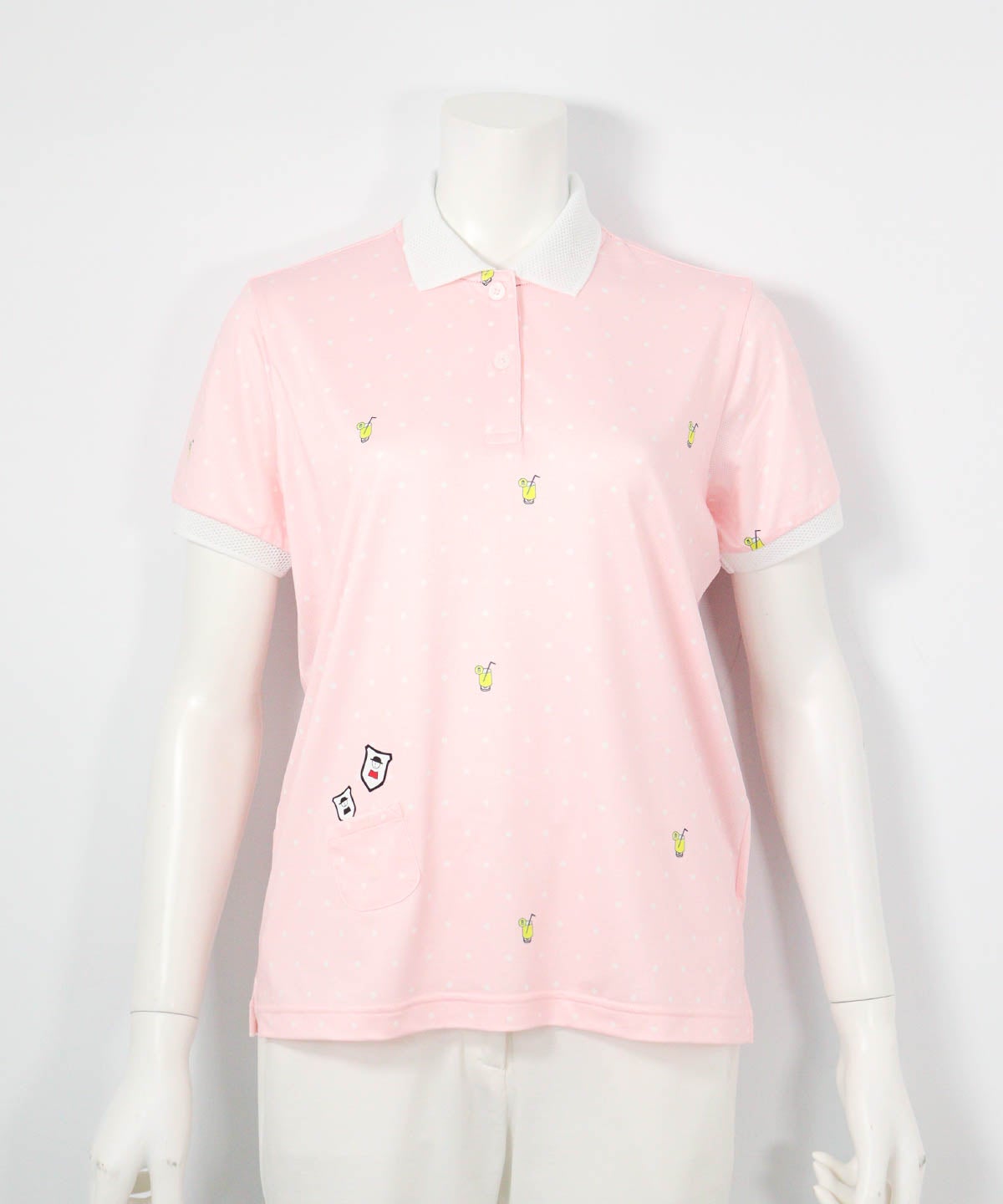 ドリンクドット柄UV速乾ポロシャツ(ピンク)前