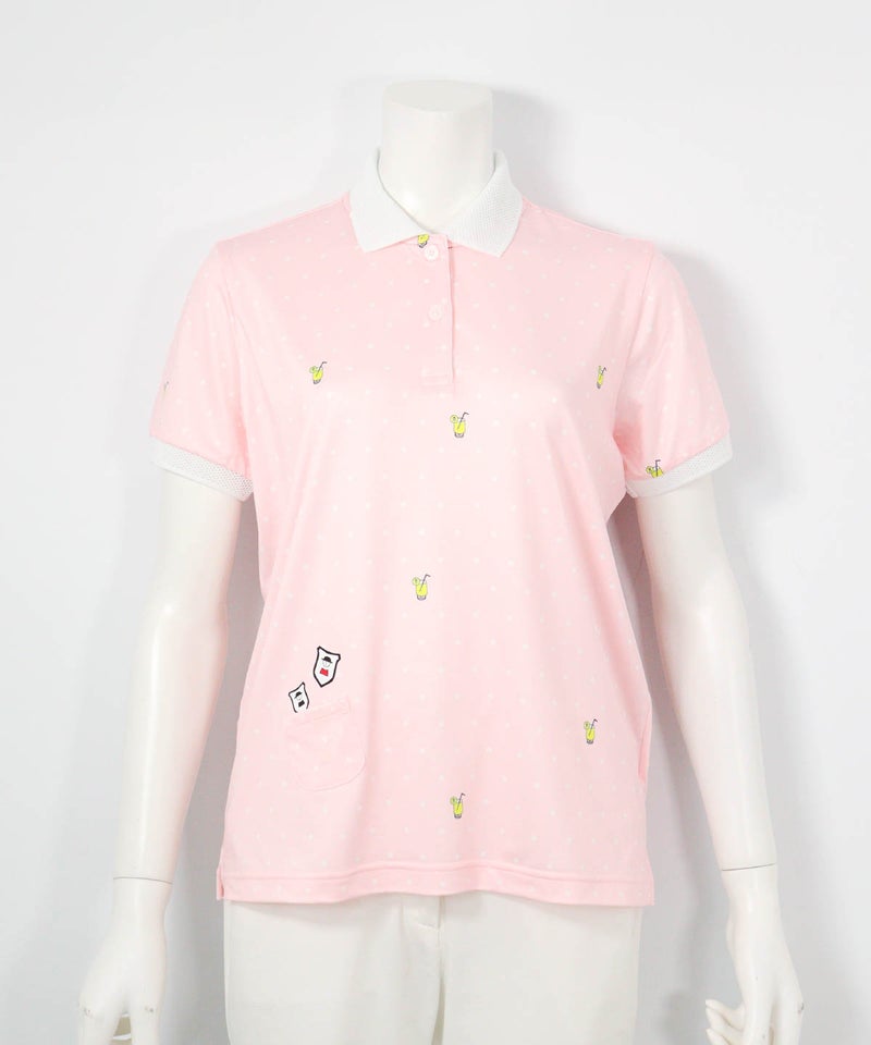 ドリンクドット柄UV速乾ポロシャツ(ピンク)前