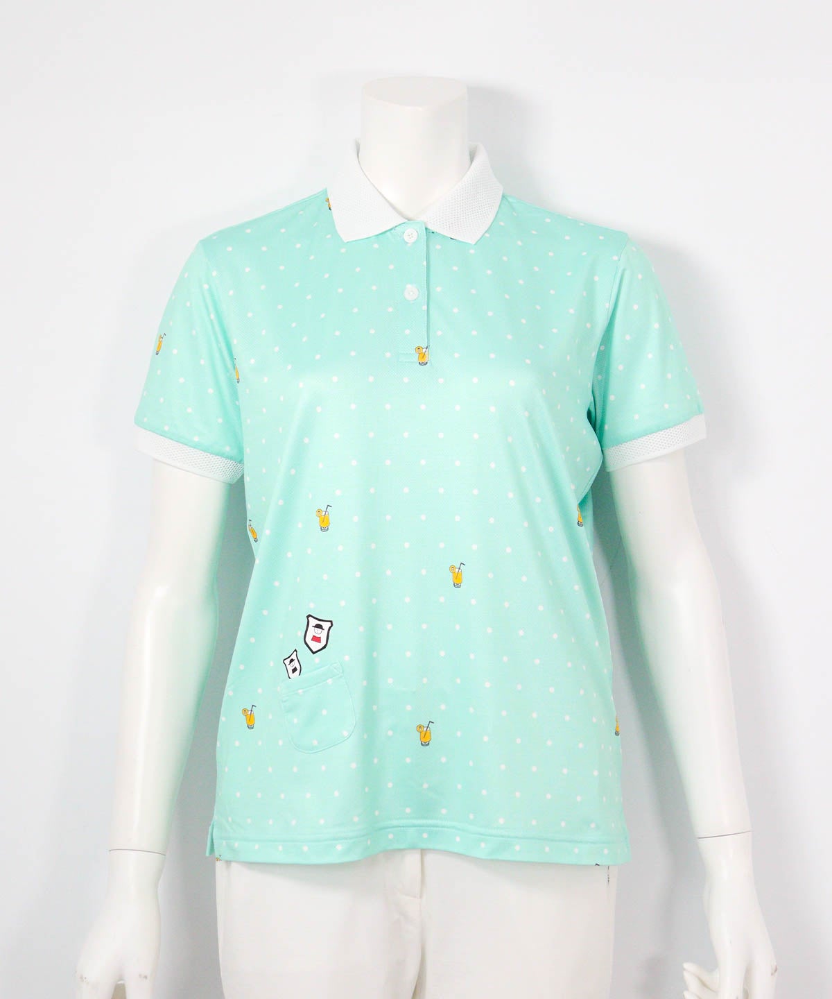 ドリンクドット柄UV速乾ポロシャツ(ライトグリーン)前