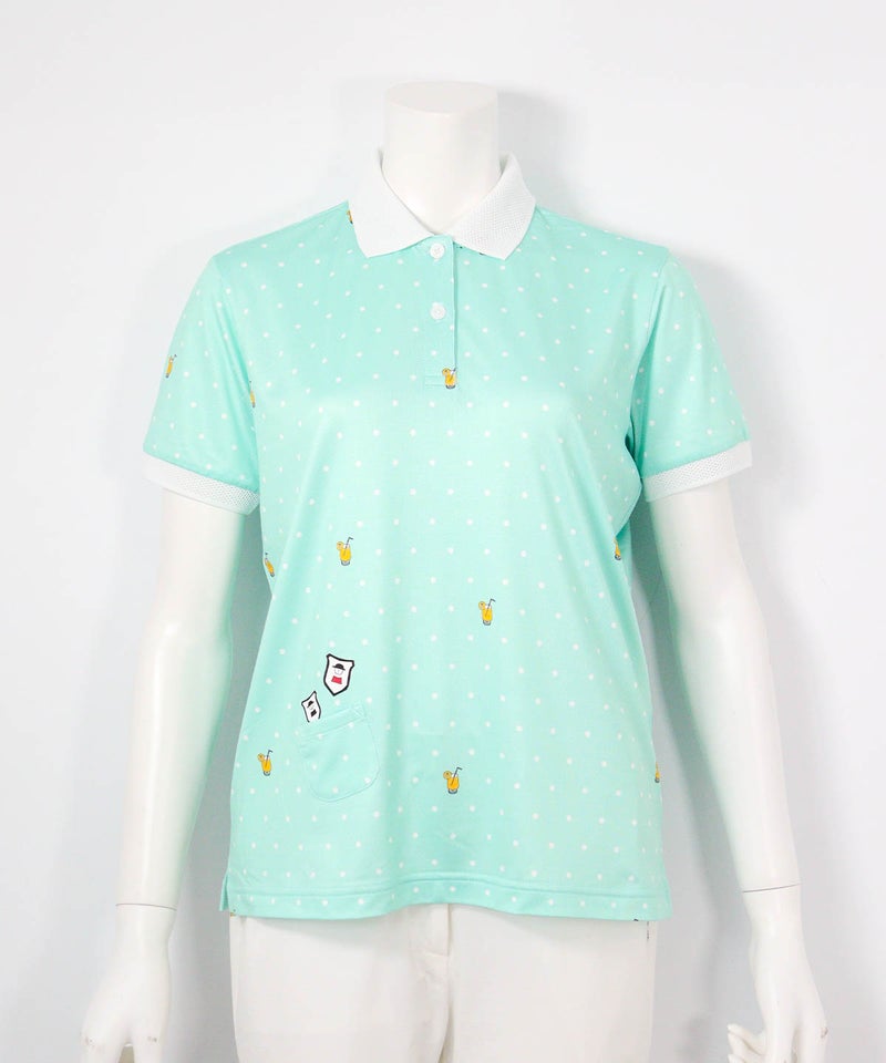 ドリンクドット柄UV速乾ポロシャツ(ライトグリーン)前