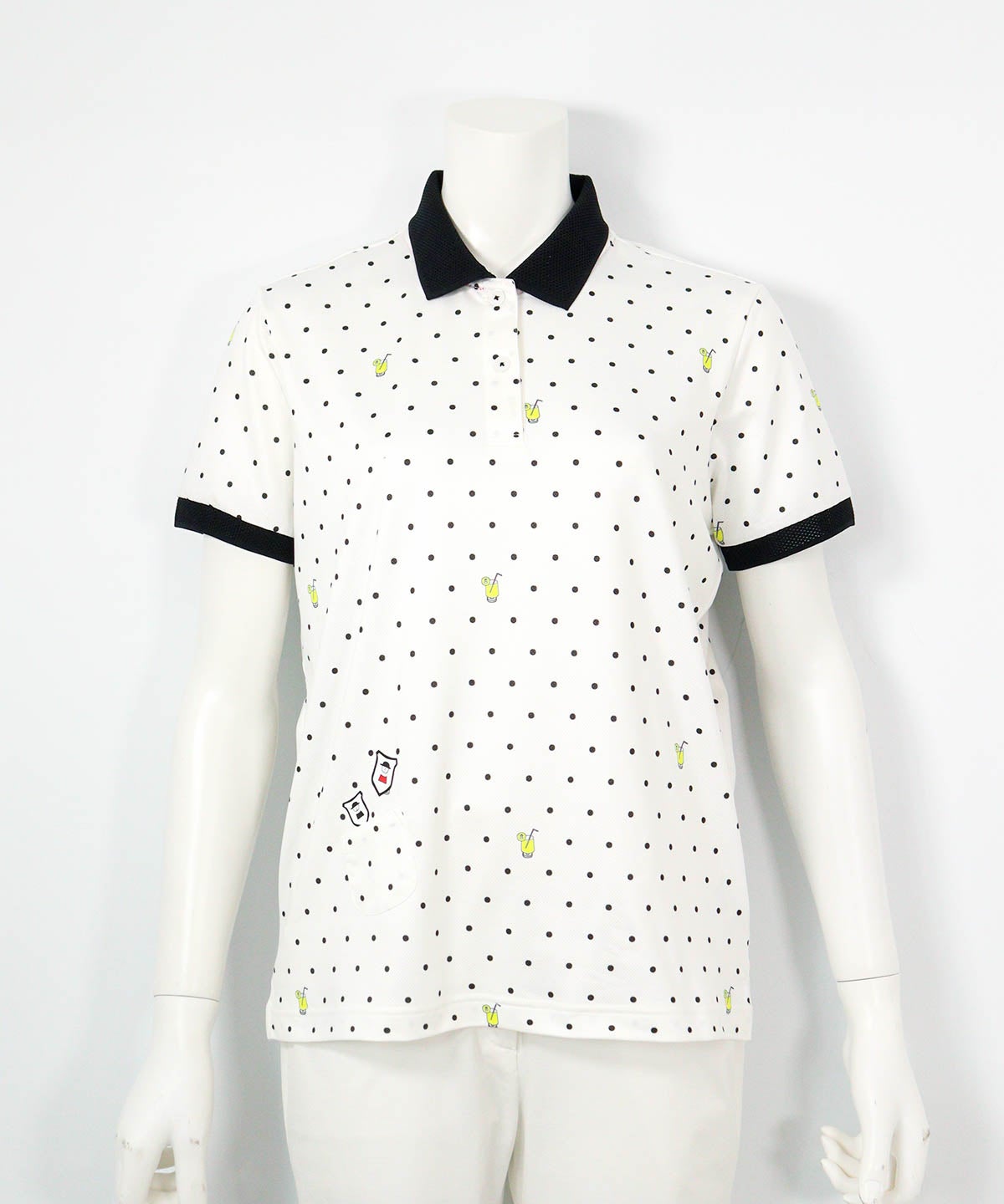 ドリンクドット柄UV速乾ポロシャツ(ホワイト)前