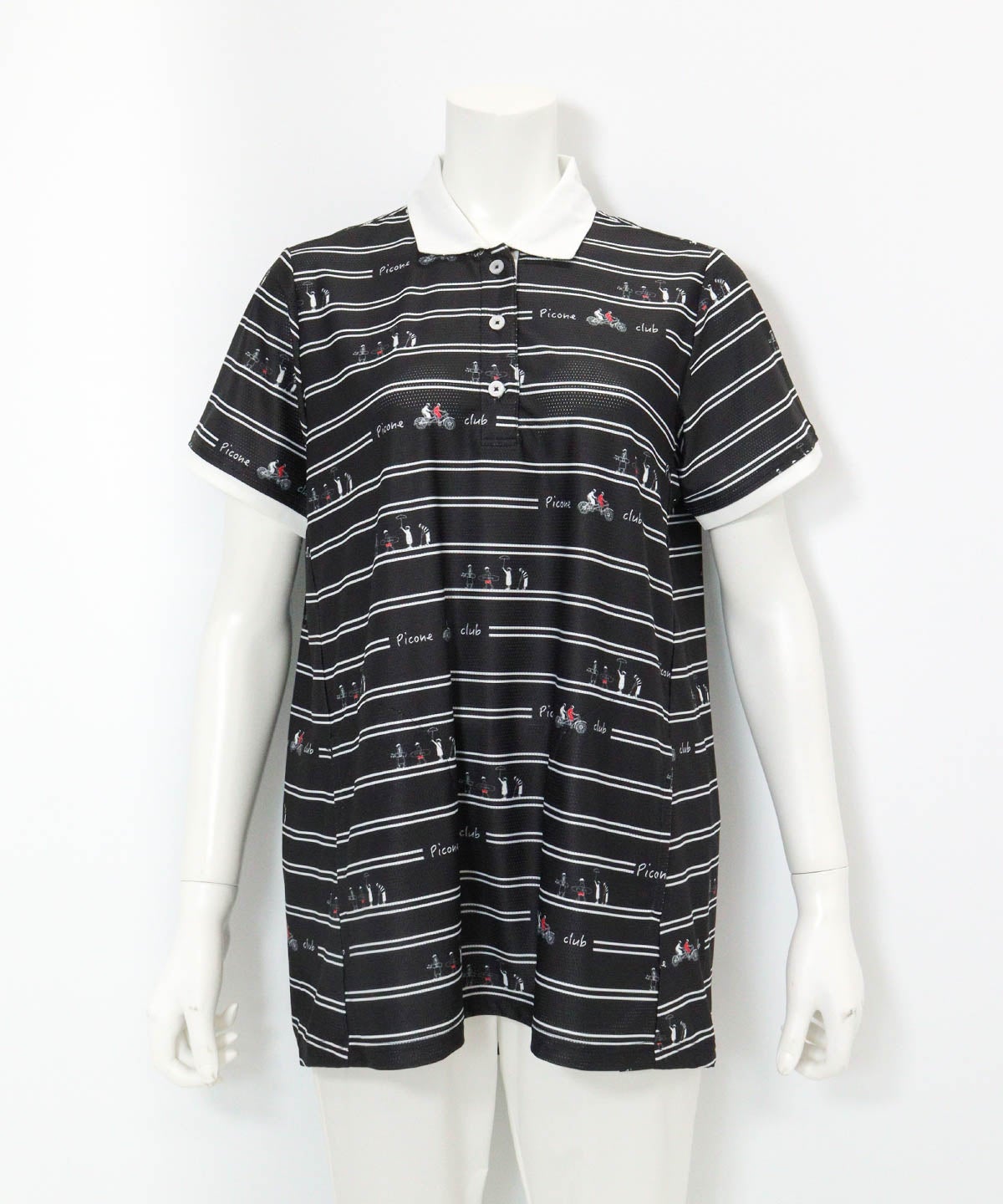 ボーダー柄UVチュニック丈ポロシャツ(ブラック)前