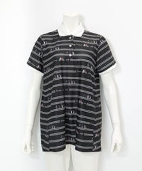 ボーダー柄UVチュニック丈ポロシャツ(ブラック)前