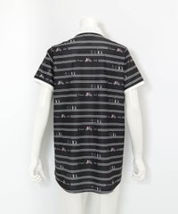 ボーダー柄UVチュニック丈ポロシャツ(ブラック)後ろ