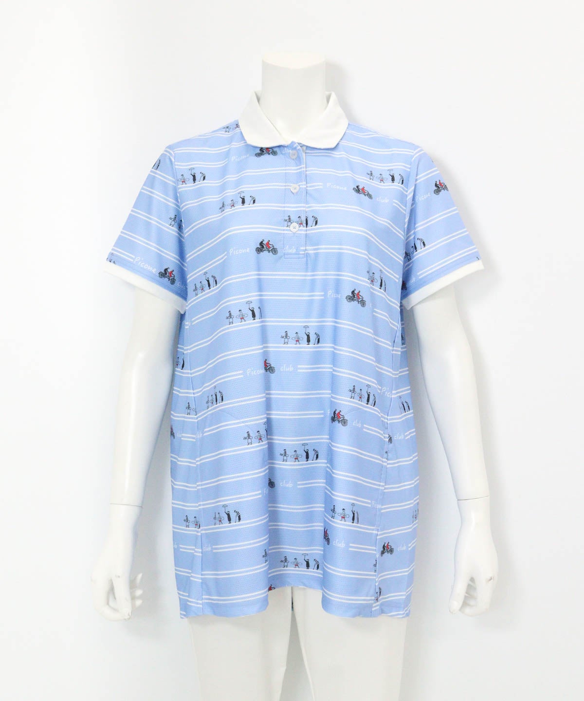 ボーダー柄UVチュニック丈ポロシャツ(ブルー)前