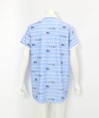 ボーダー柄UVチュニック丈ポロシャツ(ブルー)後ろ