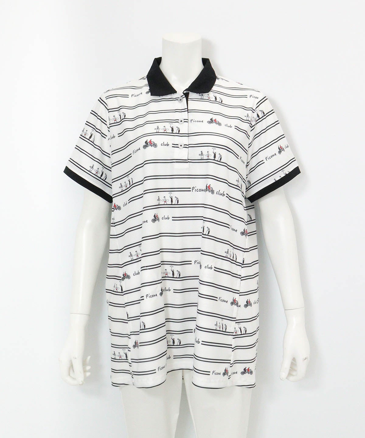 ボーダー柄UVチュニック丈ポロシャツ(ホワイト×ブラック)前