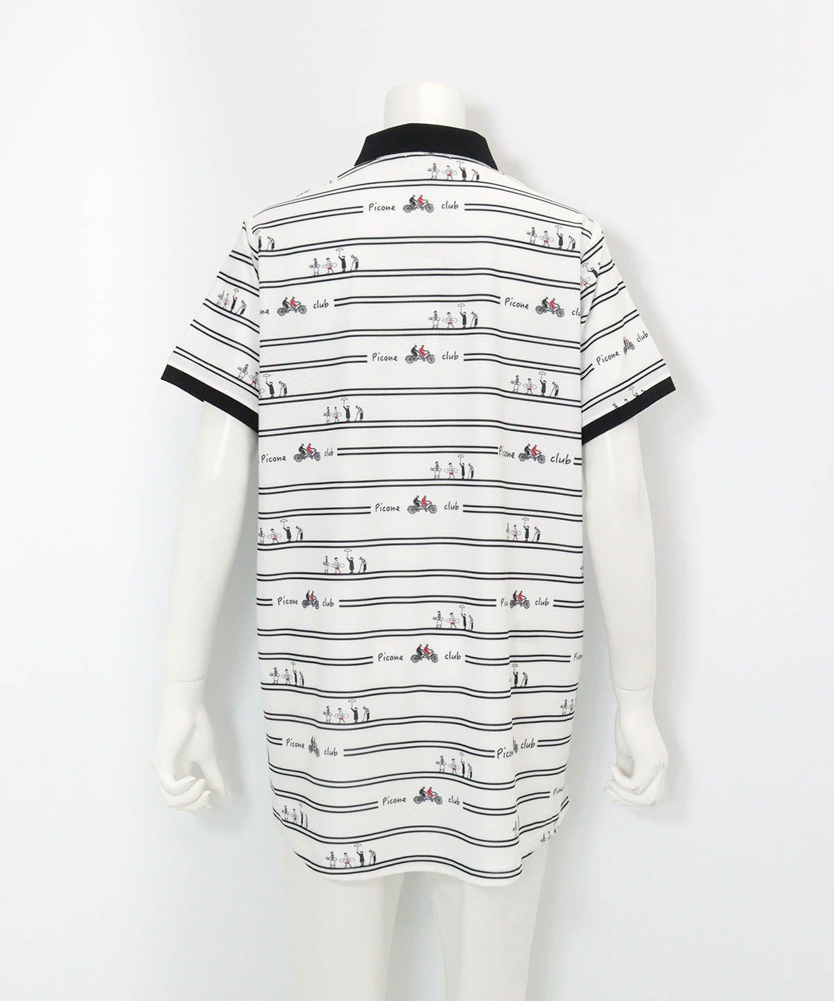 ボーダー柄UVチュニック丈ポロシャツ(ホワイト×ブラック)後ろ