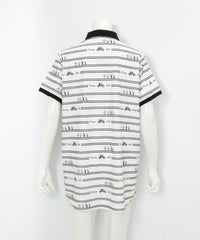 ボーダー柄UVチュニック丈ポロシャツ(ホワイト×ブラック)後ろ