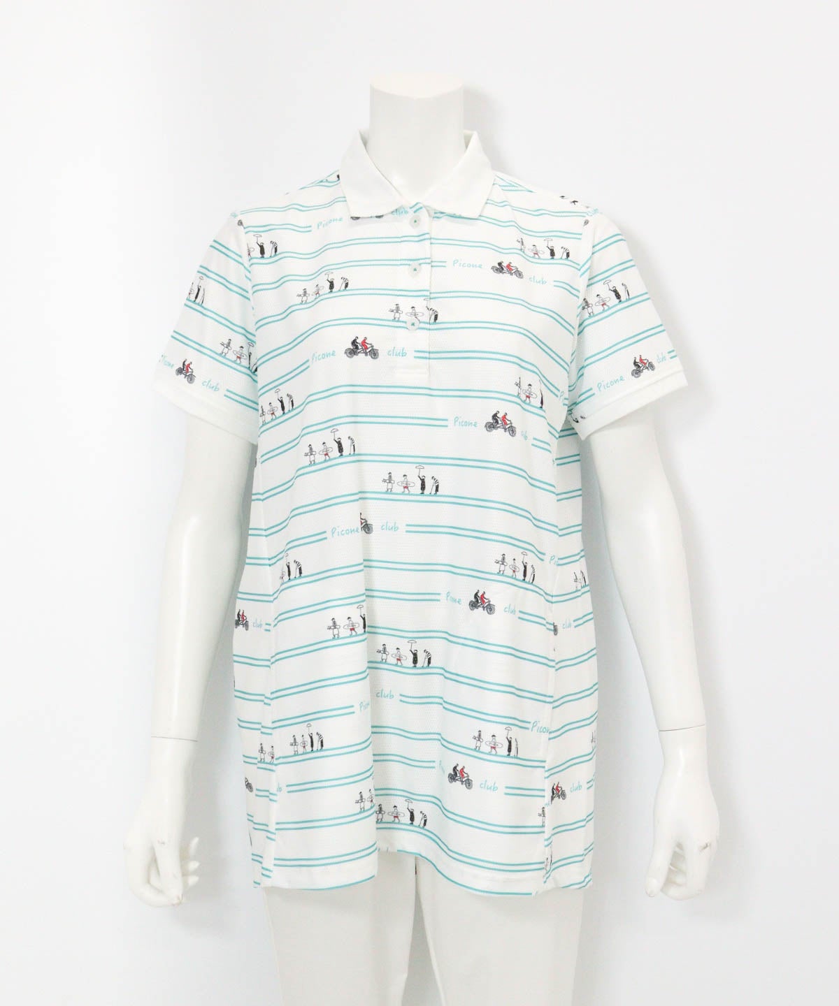 ボーダー柄UVチュニック丈ポロシャツ(ホワイト×グリーン)前