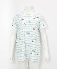 ボーダー柄UVチュニック丈ポロシャツ(ホワイト×グリーン)前